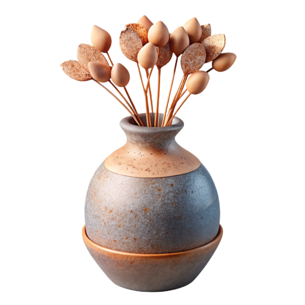 impressive creative Modern Ceramic Vase with Dried Flowers Isolated authentic png