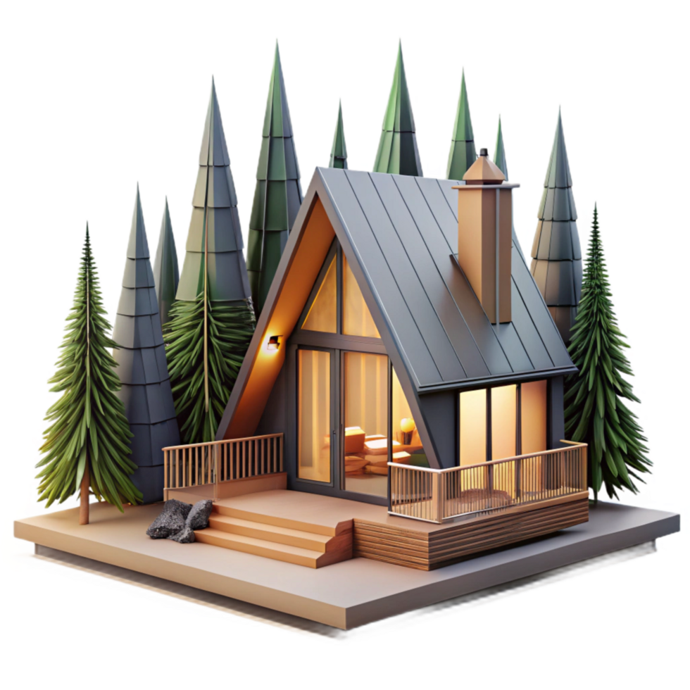 elegant modern Modern Cabin Architecture Forest Setting Isolated detailed png
