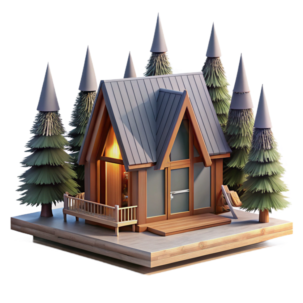 magnificent minimalist Modern Cabin Architecture Forest Setting Isolated authentic png