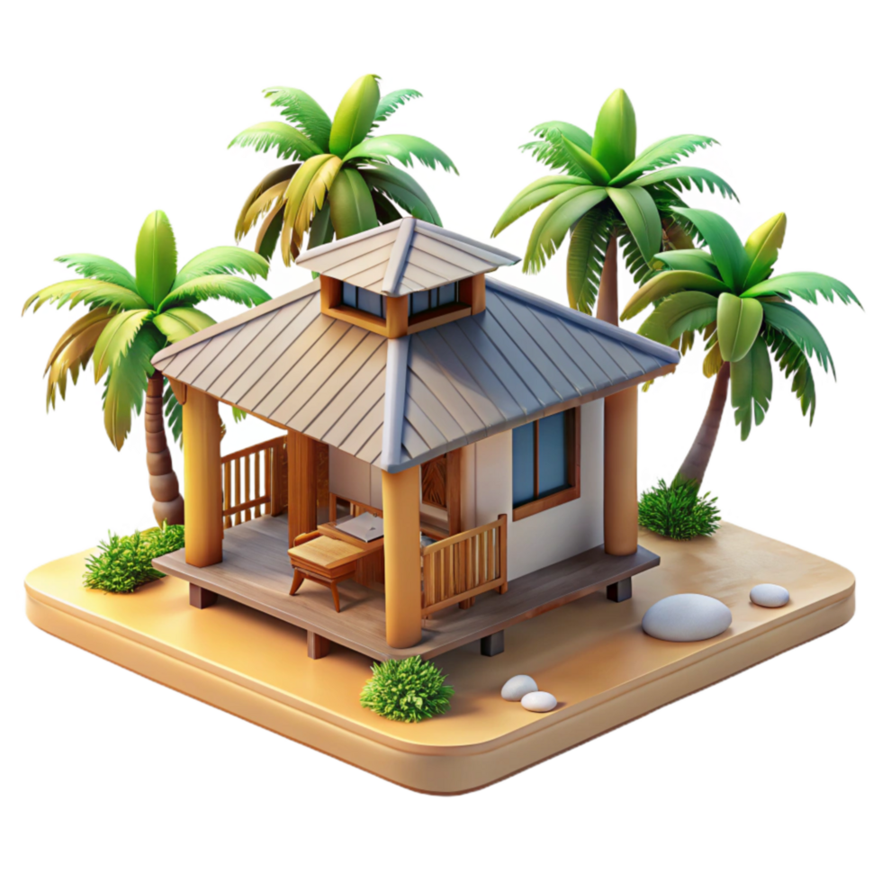 beautiful classic Modern Bungalow Architecture Beach Setting Isolated professional png