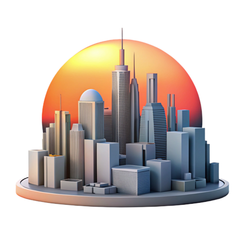 serene modern Modern City Skyline at Sunset Isolated professional png