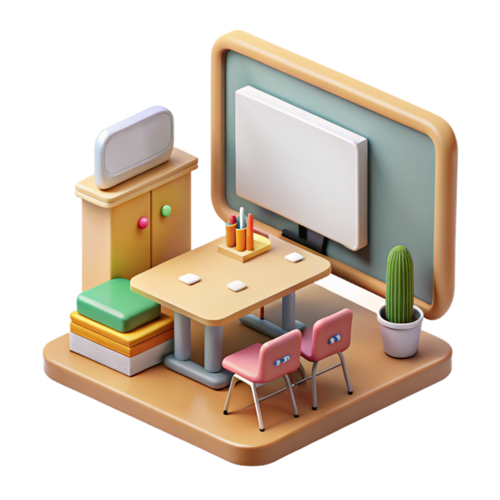 extraordinary minimalist Modern Classroom with Interactive Whiteboard Transparent Background high resolution png