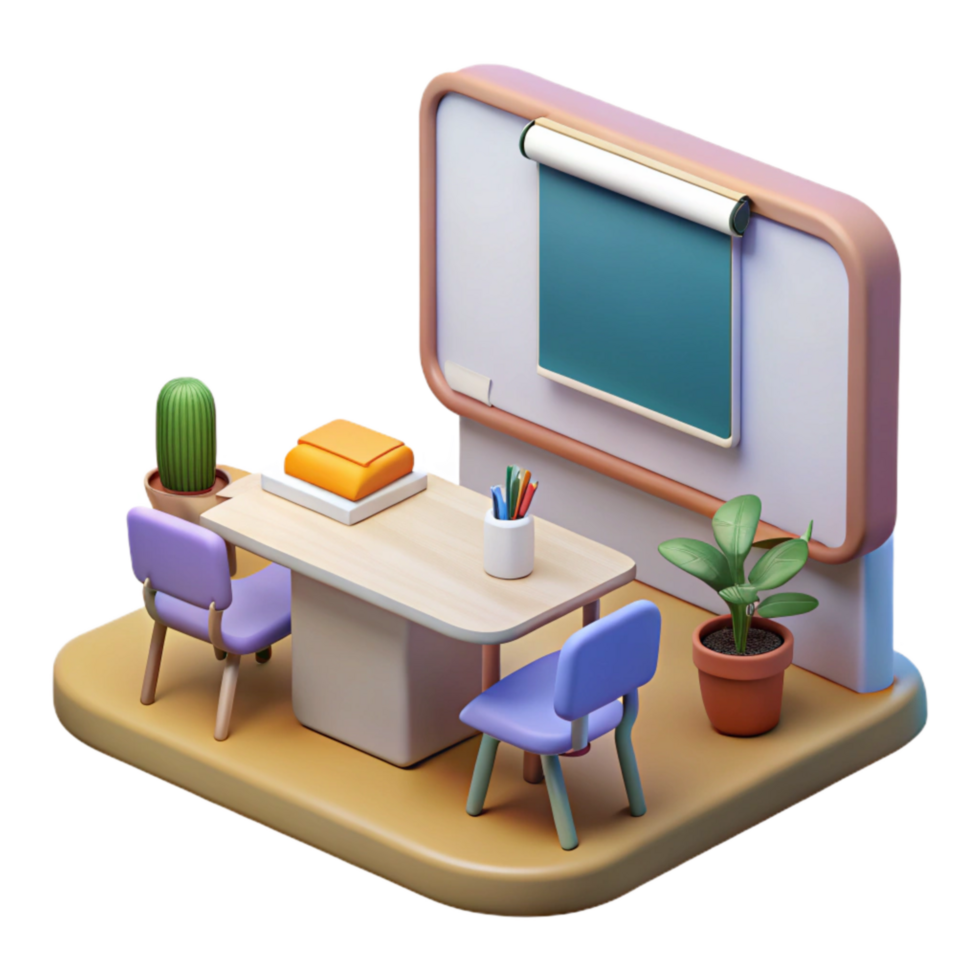 impressive minimalist Modern Classroom with Interactive Whiteboard Transparent Background high resolution png