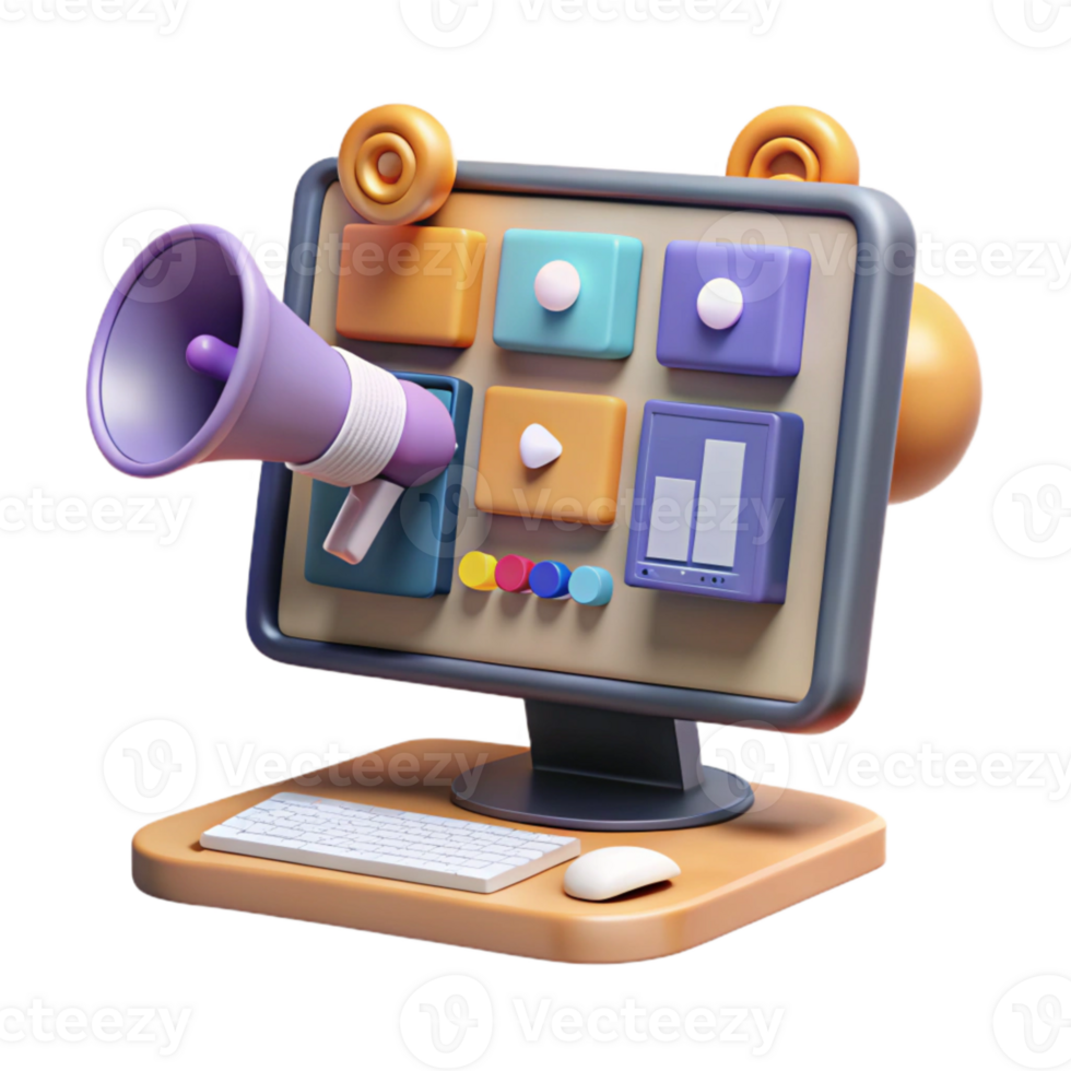 impressive artistic Modern Desktop Computer with Keyboard and Mouse Transparent Background authentic png