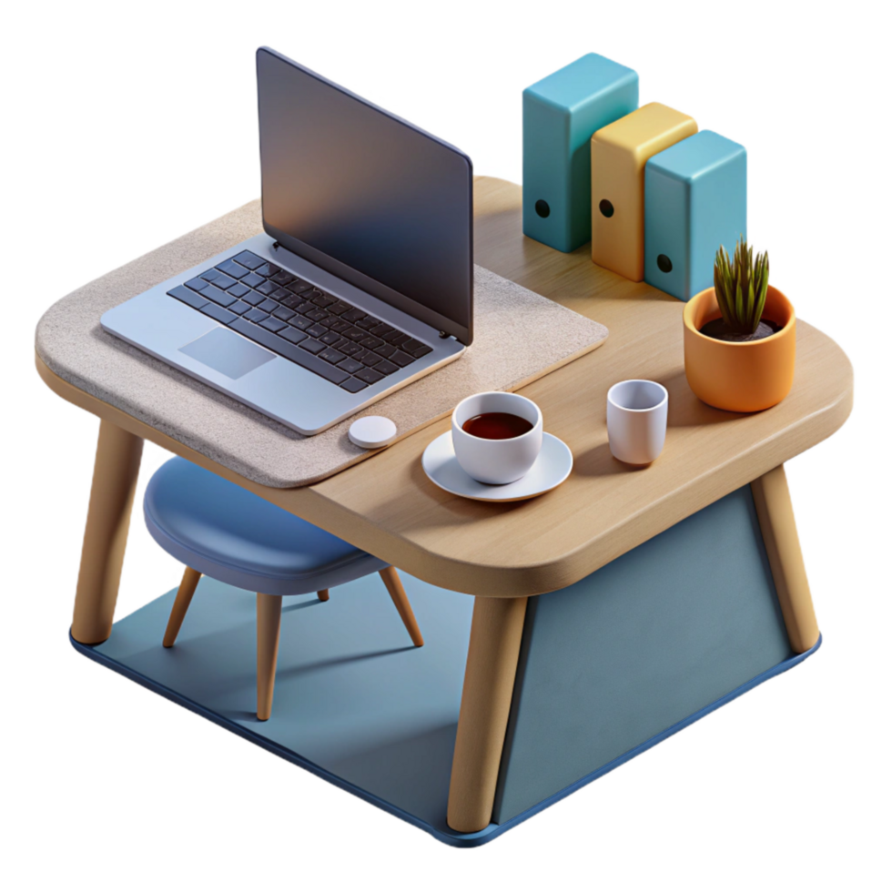 dramatic artistic Modern Desk Setup with Laptop and Coffee Mug Transparent Cutout authentic png
