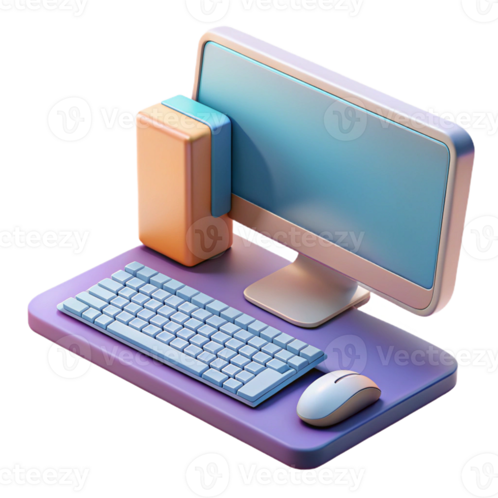 extraordinary classic Modern Desktop Computer with Keyboard and Mouse Transparent Background high quality png