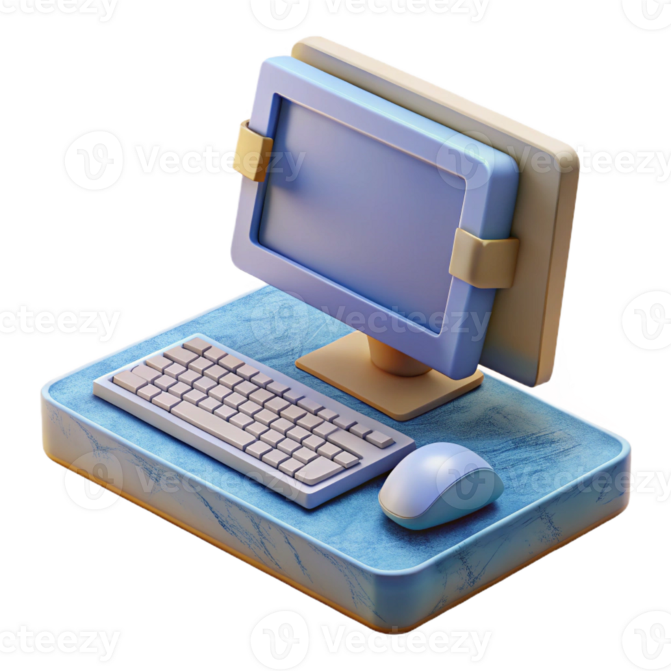 vibrant rustic Modern Desktop Computer with Keyboard and Mouse Transparent Background detailed png