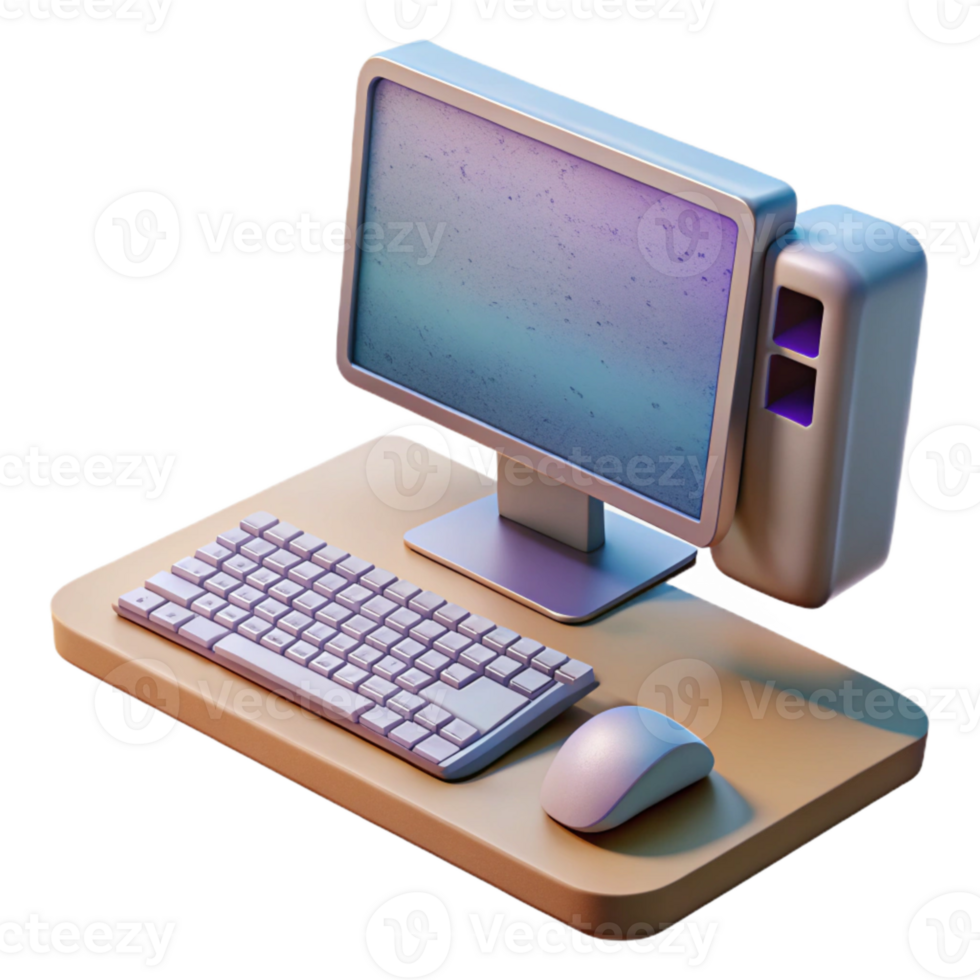 serene contemporary Modern Desktop Computer with Keyboard and Mouse Transparent Background authentic png
