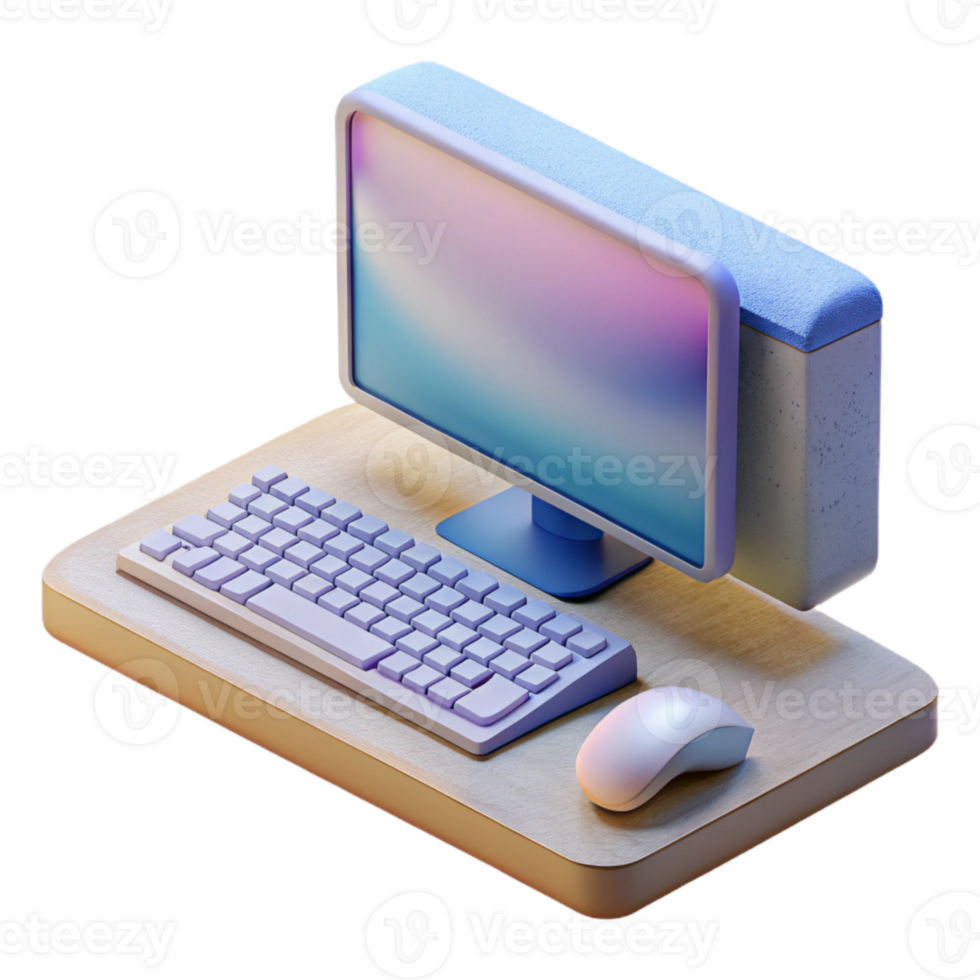 impressive rustic Modern Desktop Computer with Keyboard and Mouse Transparent Background premium png