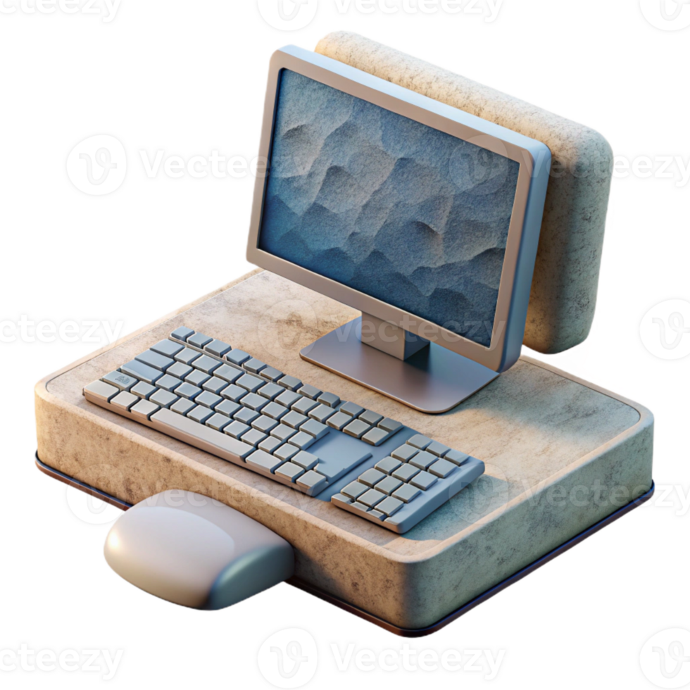 beautiful rustic Modern Desktop Computer with Keyboard and Mouse Transparent Background genuine png