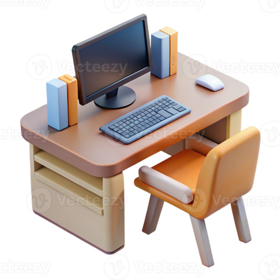 extraordinary rustic Modern Desk with Computer and Keyboard Isolated genuine png