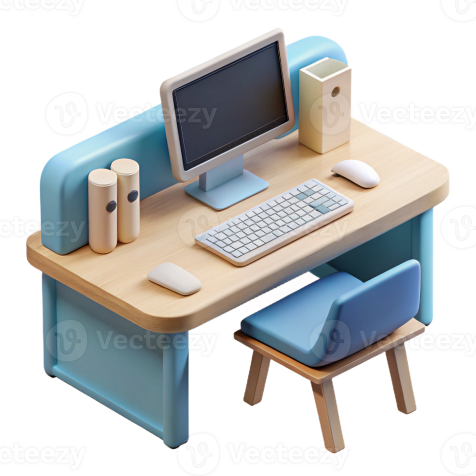 vibrant minimalist Modern Desk with Computer and Keyboard Isolated original png