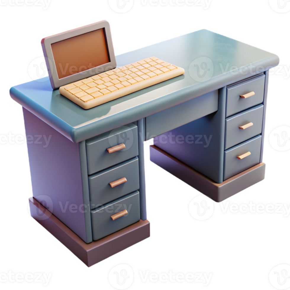 wonderful classic Modern Desk with Drawers and Keyboard Isolated Element high quality png
