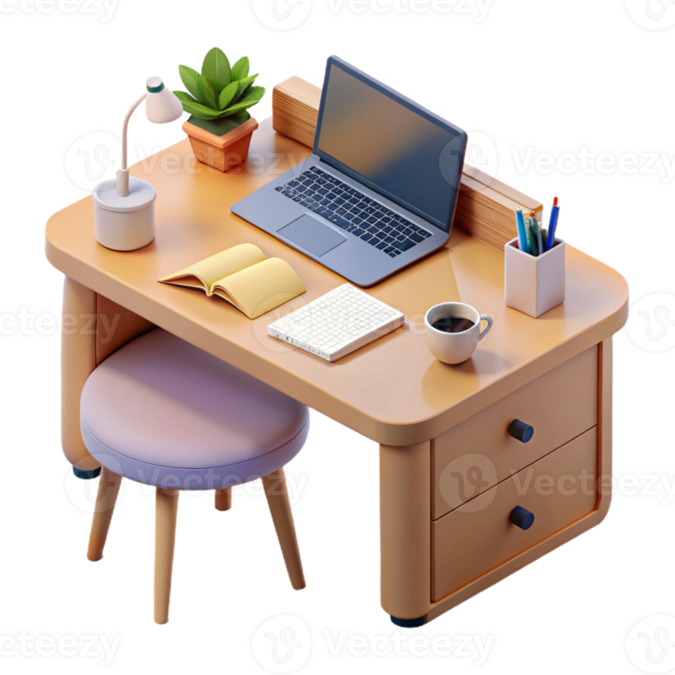 serene contemporary Modern Desk with Laptop and Notepad Cutout authentic png