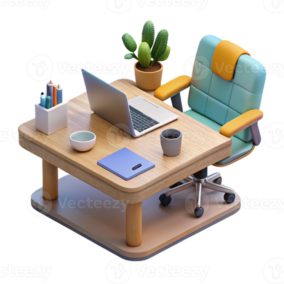 vibrant minimalist Modern Desk with Laptop and Notepad Cutout detailed png