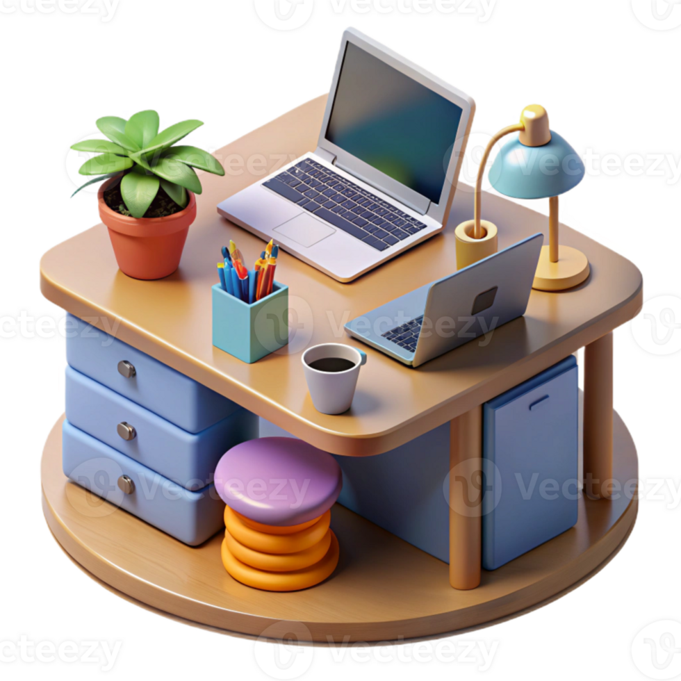 wonderful artistic Modern Desk with Office Supplies Cutout high quality png