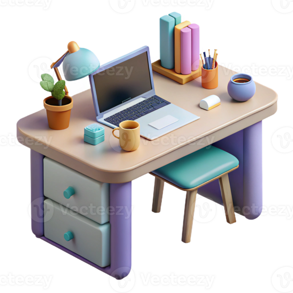 vibrant classic Modern Desk with Workspace Essentials Transparent Background authentic png