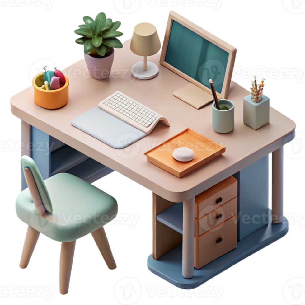 dramatic modern Modern Desk with Workspace Essentials Transparent Background premium png