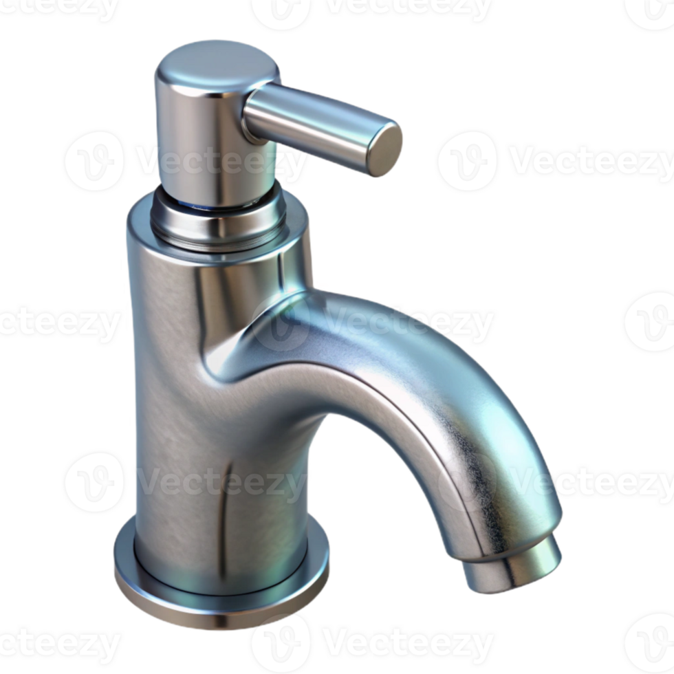 elegant minimalist Modern Faucet Chrome Finish Transparent Background detailed png
