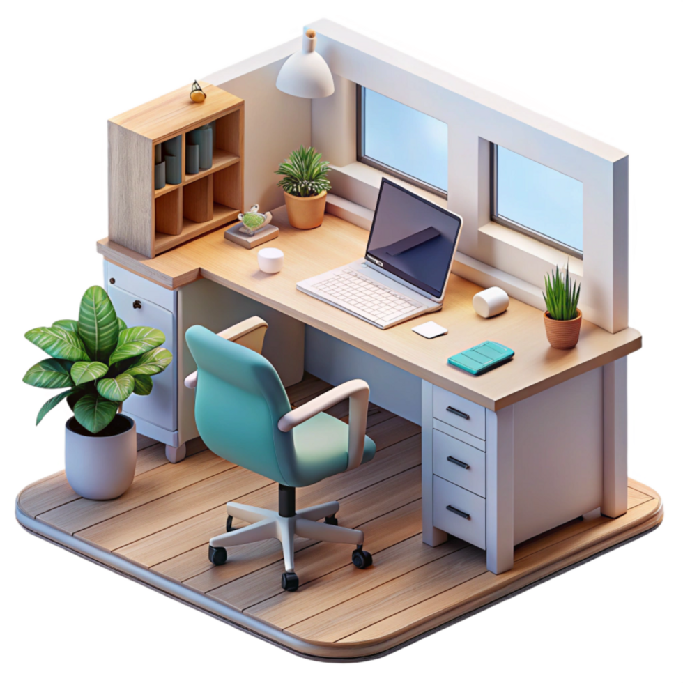extraordinary creative Modern Home Office with Desk and Chair Transparent Background high quality png