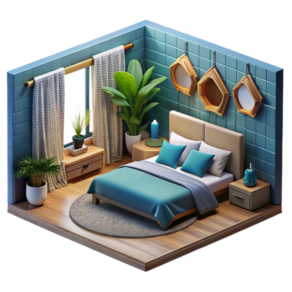 beautiful minimalist Modern Interior Bedroom Isolated authentic png