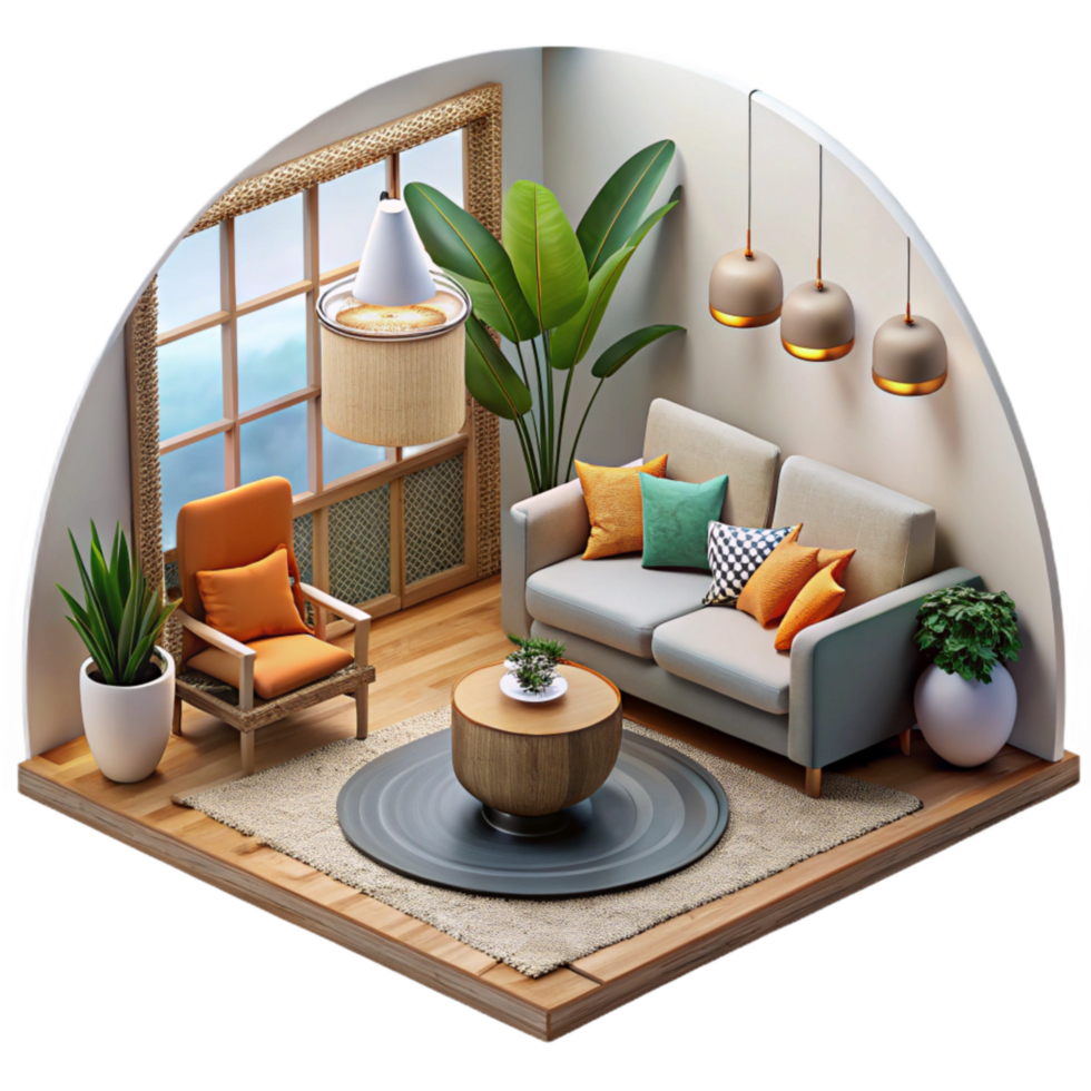 vibrant rustic Modern Interior Living Room Isolated original png