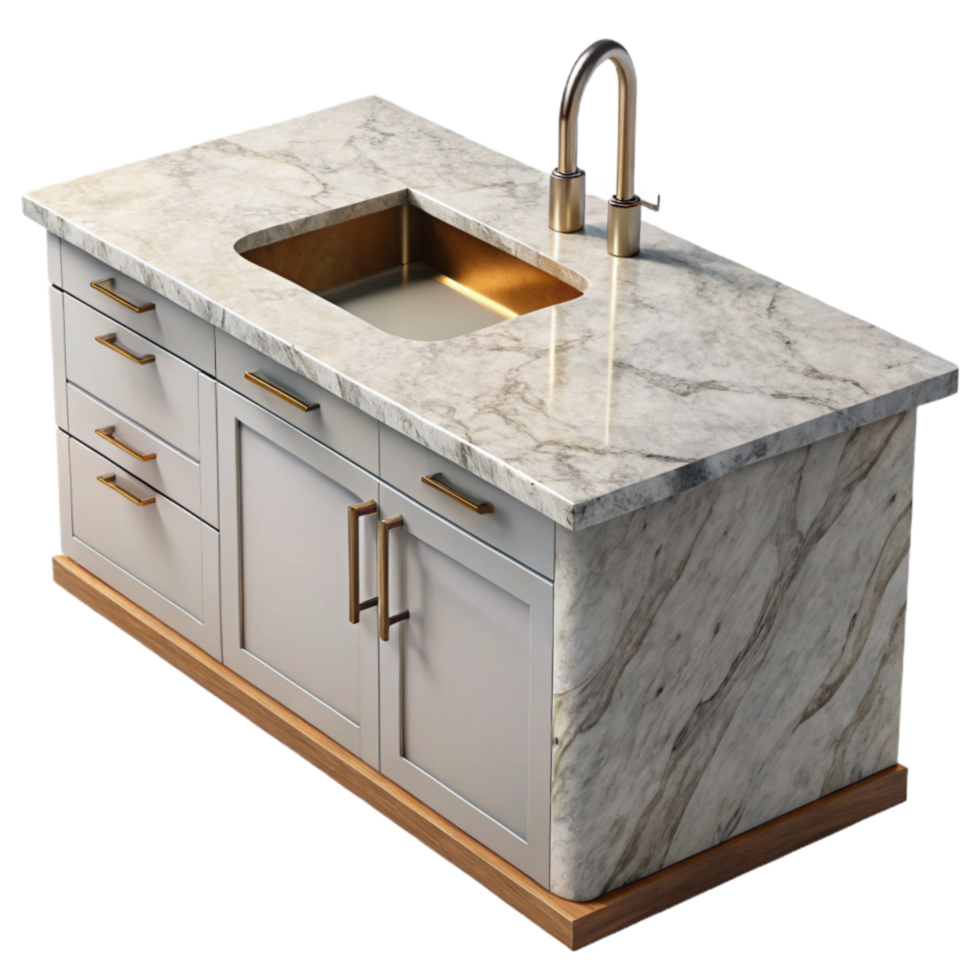 elegant modern Modern Kitchen Countertop Marble Surface Isolated authentic png