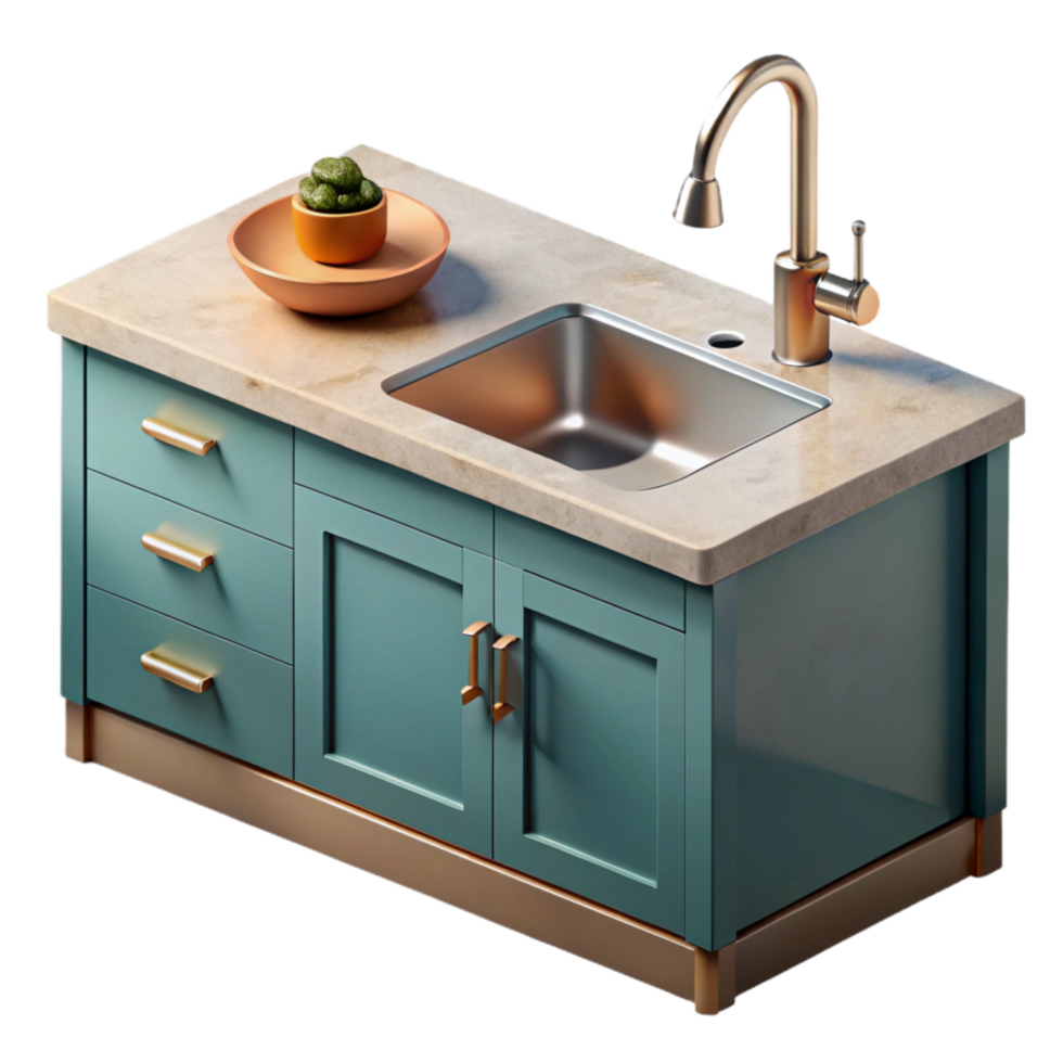 elegant vintage Modern Kitchen Countertop with Sink Transparent authentic png
