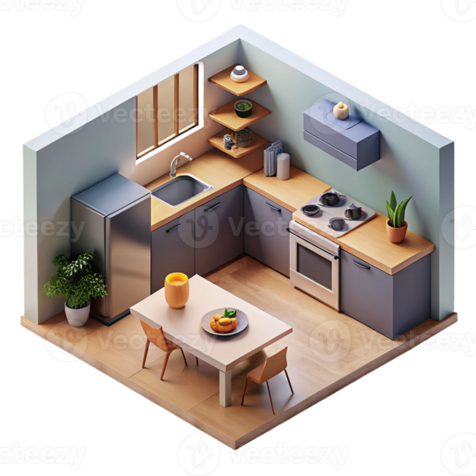 extraordinary minimalist Modern Kitchen Interior Top View Cutout high resolution png