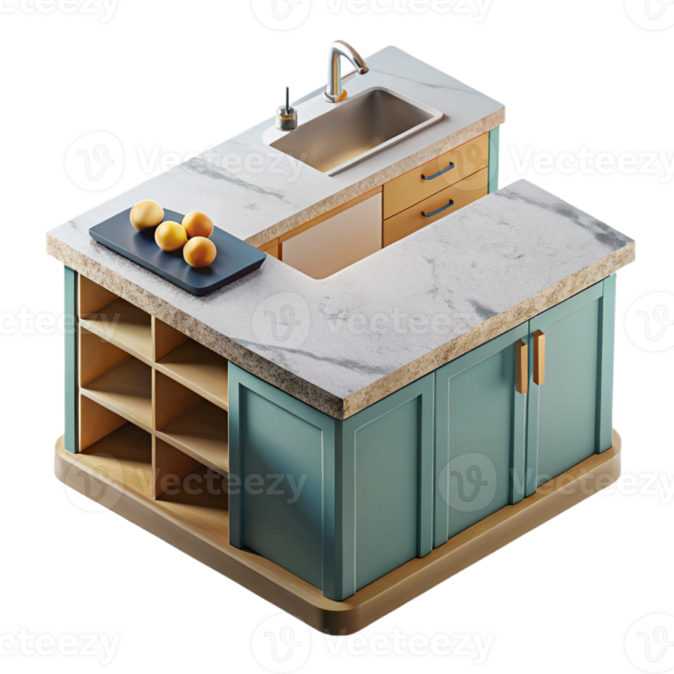 vibrant artistic Modern Kitchen Island Top View Isolated premium png