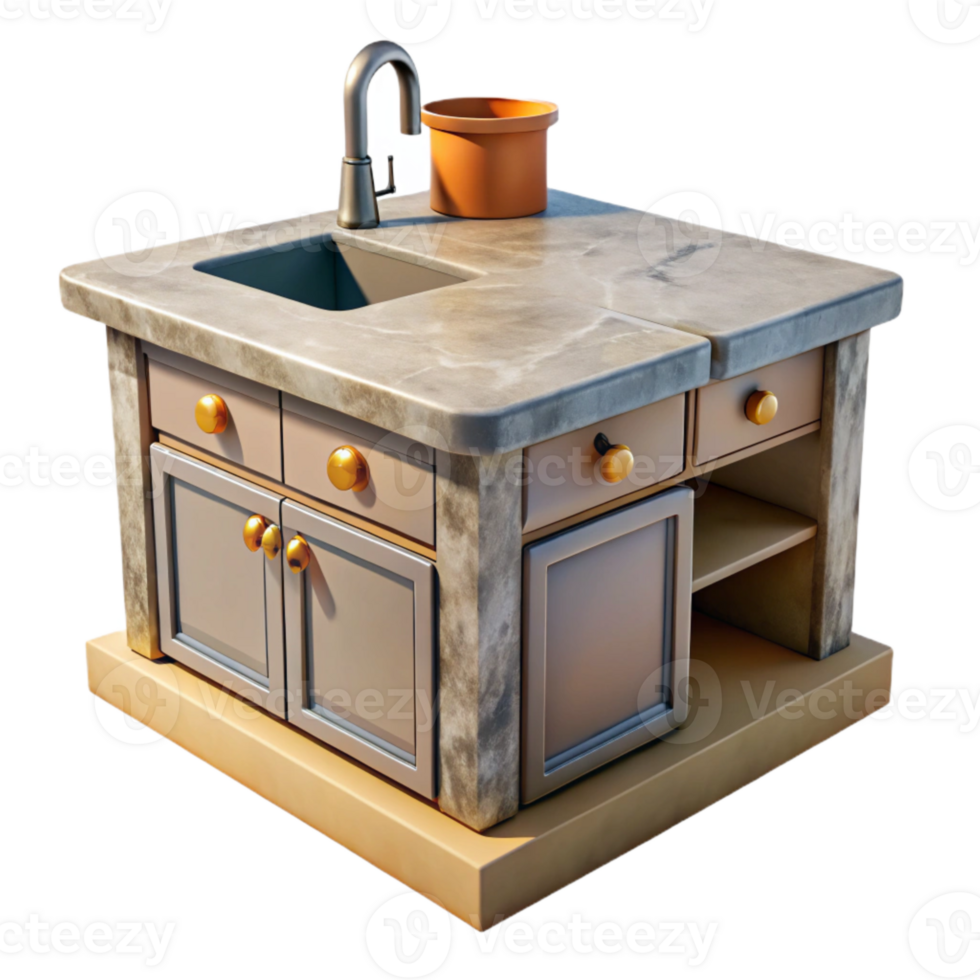 elegant minimalist Modern Kitchen Island with Stovetop Isolated high quality png