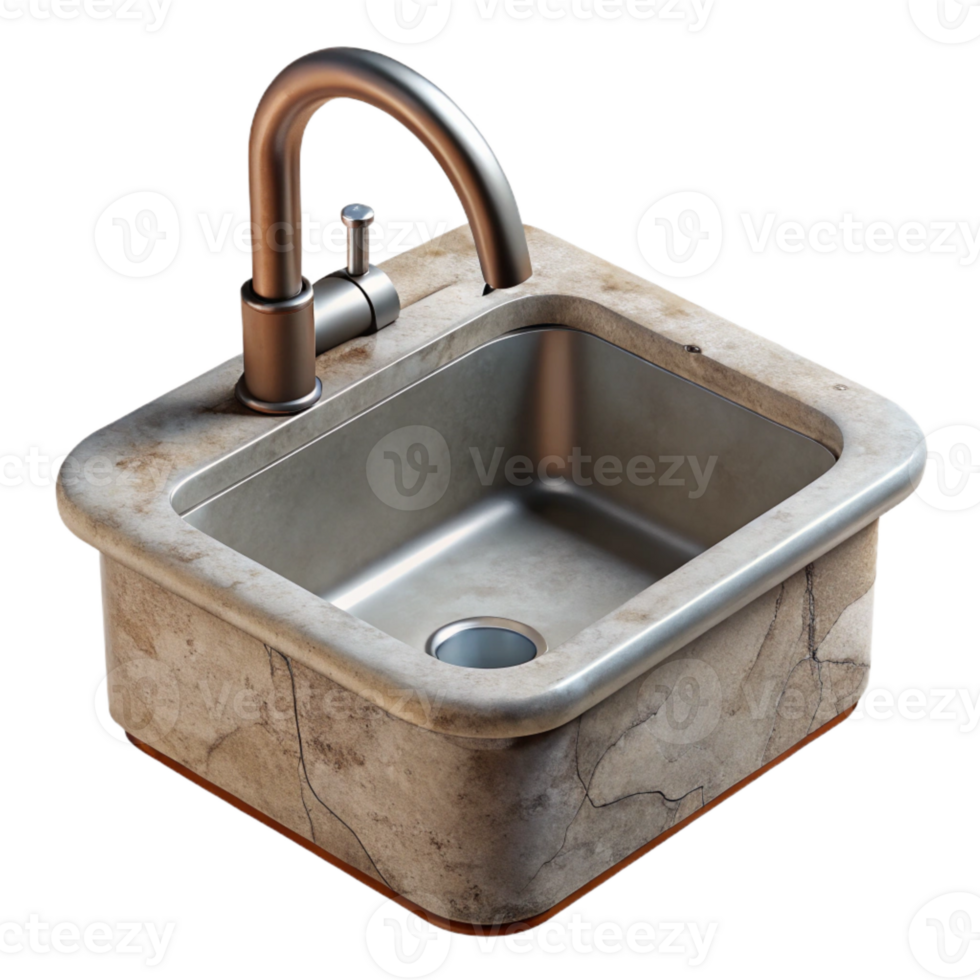 beautiful rustic Modern Kitchen Sink with Faucet Isolated Cutout authentic png