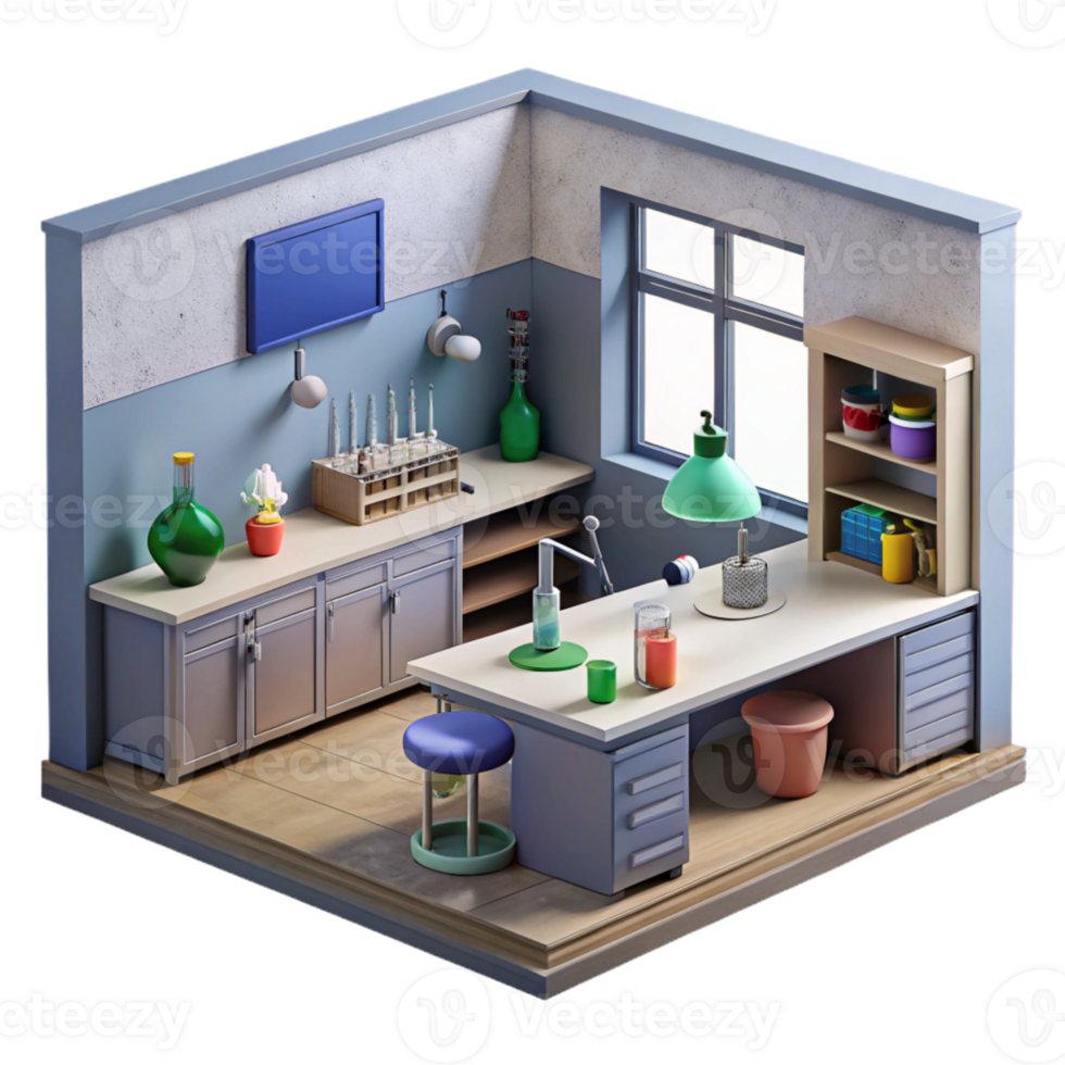 serene traditional Modern Laboratory Interior Perspective View Cutout high quality png