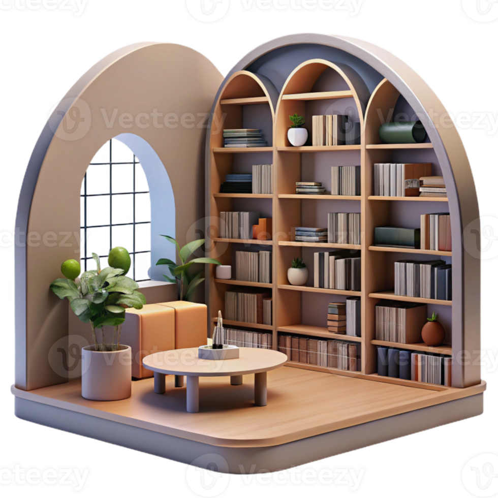 stunning traditional Modern Library Interior with Bookshelves Transparent Background high resolution png