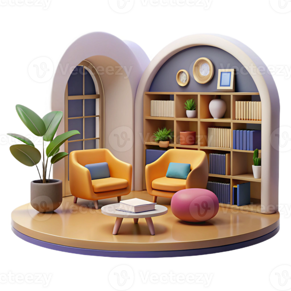 stunning classic Modern Library Interior with Bookshelves Transparent Background detailed png