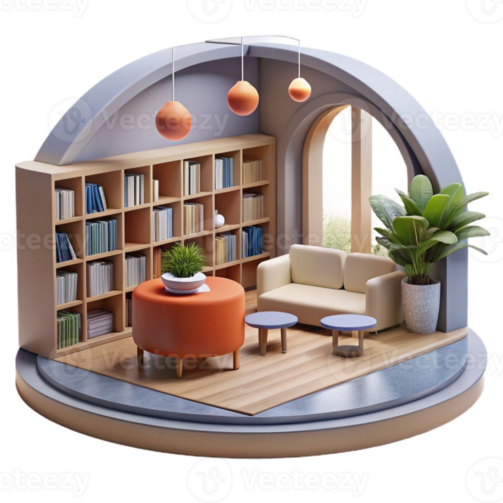 magnificent traditional Modern Library Interior with Bookshelves Transparent Background professional png