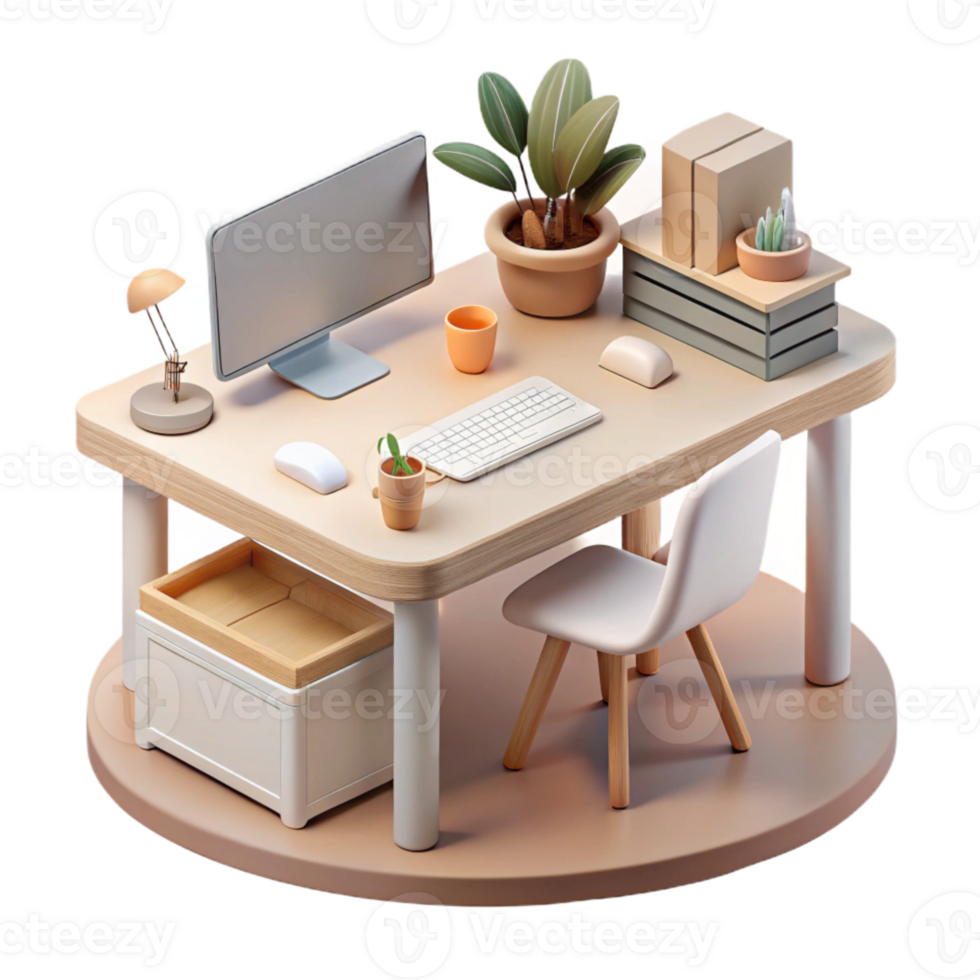 dramatic contemporary Modern Minimalist Desk Setup Transparent Background premium png