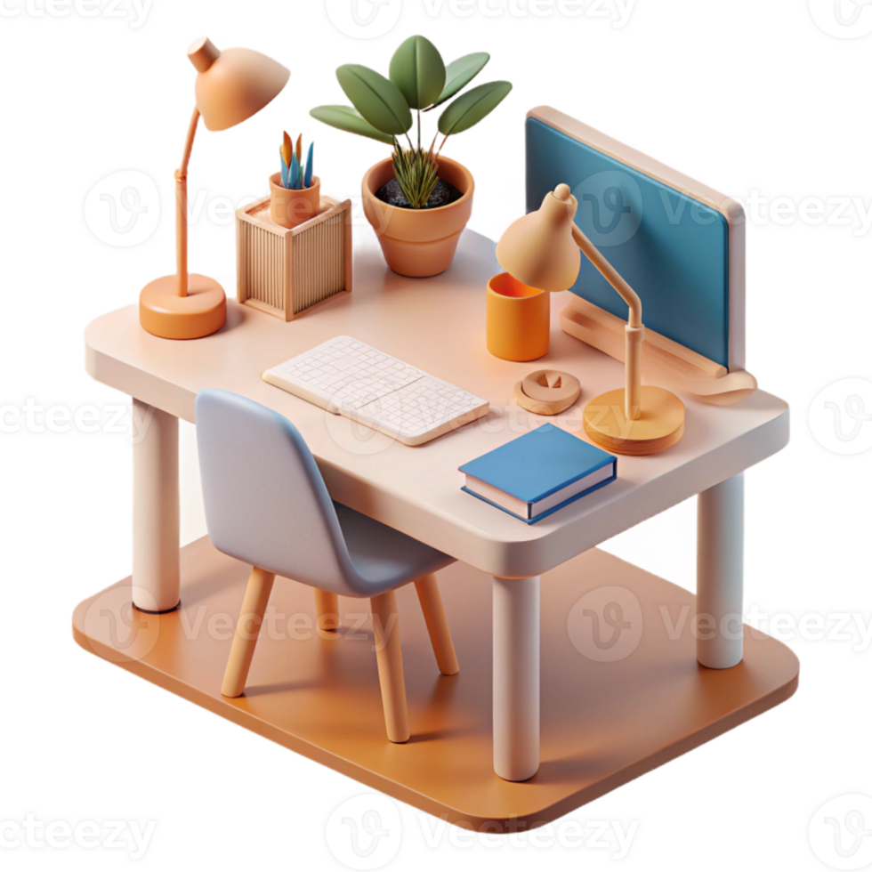 vibrant traditional Modern Minimalist Desk Setup Transparent Background png