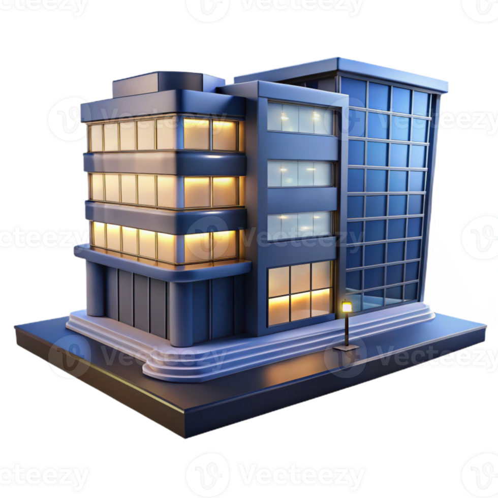 vibrant vintage Modern Office Building at Night Cutout Element high resolution png