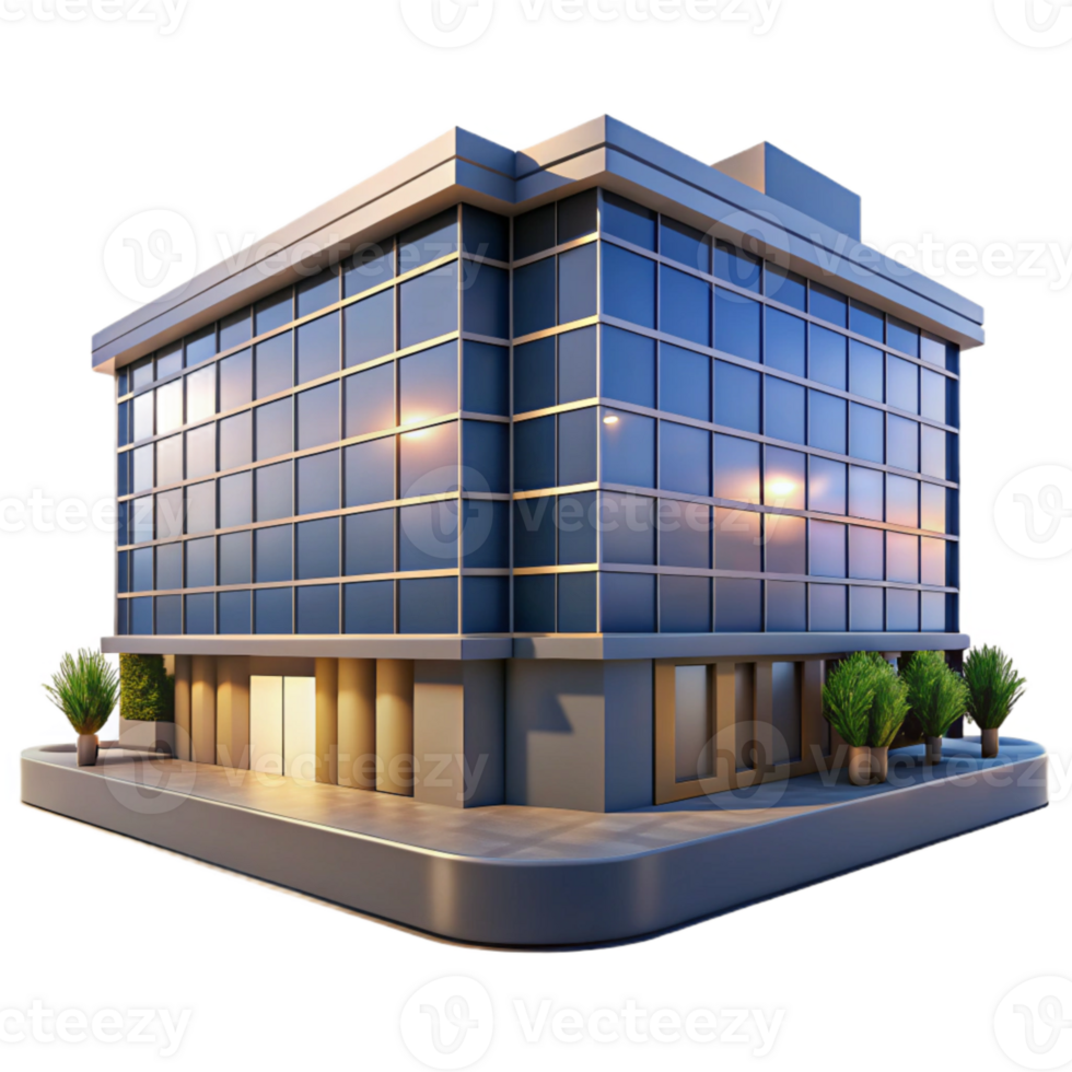 serene contemporary Modern Office Building at Night Cutout Element authentic png