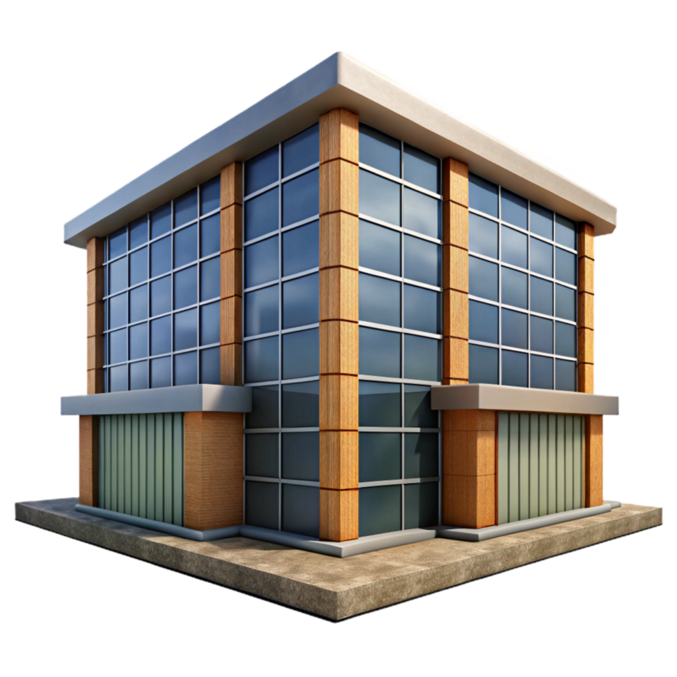 vibrant minimalist Modern Office Building Side View Transparent Background genuine png