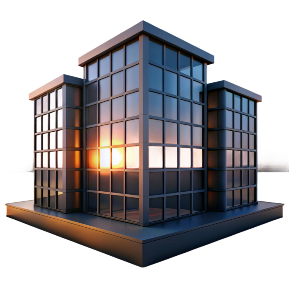 elegant creative Modern Office Building Silhouette at Sunset Transparent Background png