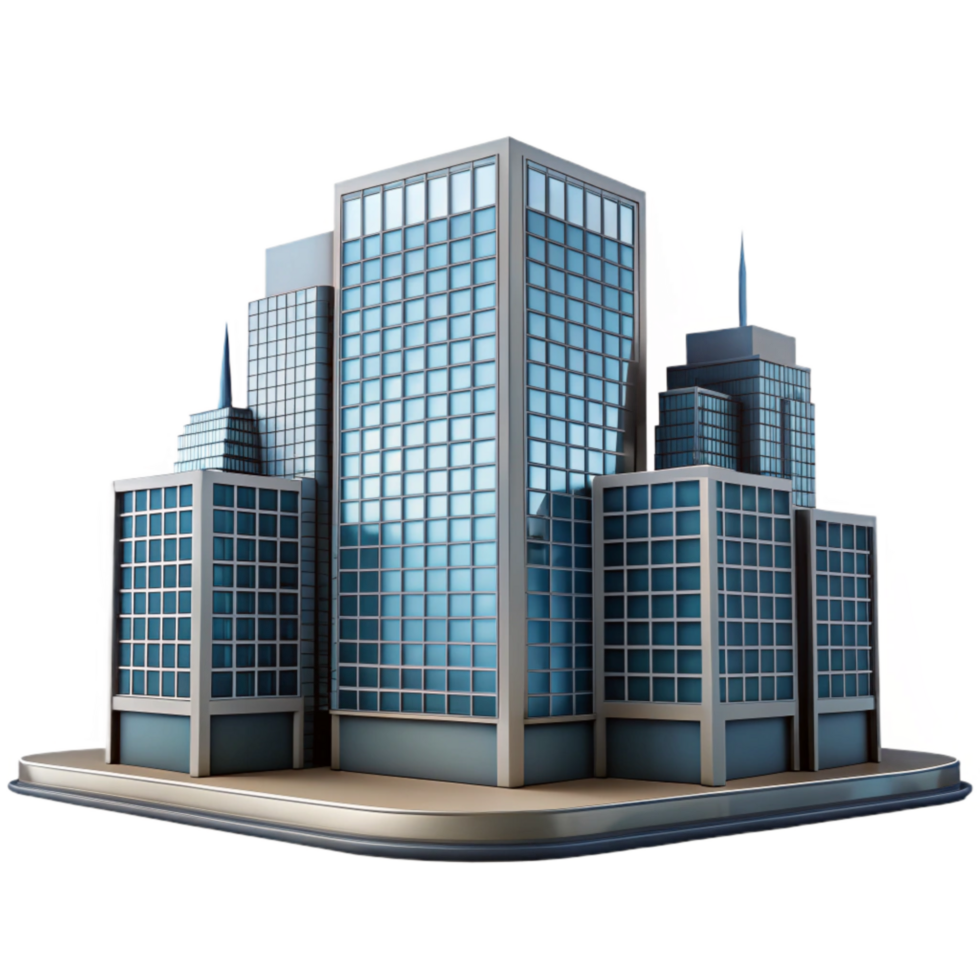 serene traditional Modern Office Building Skyline Silhouette Transparent Background exclusive png