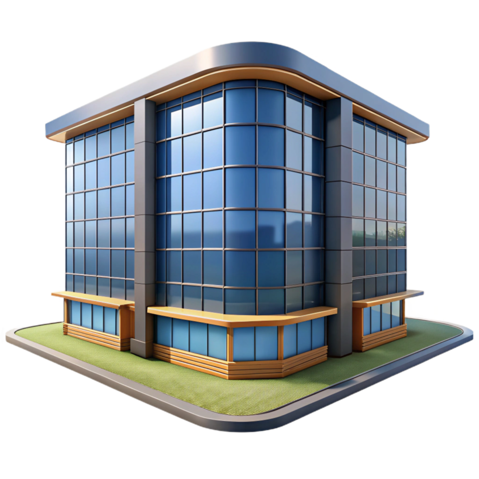 dramatic minimalist Modern Office Building with Glass Facade Cutout Element detailed png