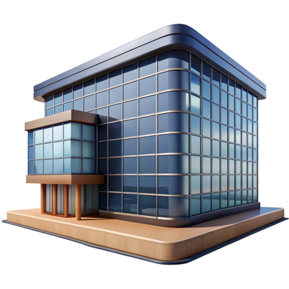 elegant creative Modern Office Building with Glass Facade Cutout Element detailed png