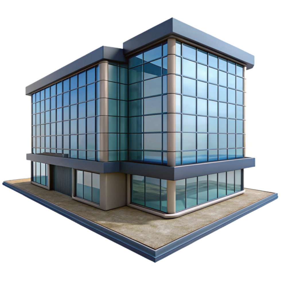 serene vintage Modern Office Building with Glass Facade Cutout Element premium png