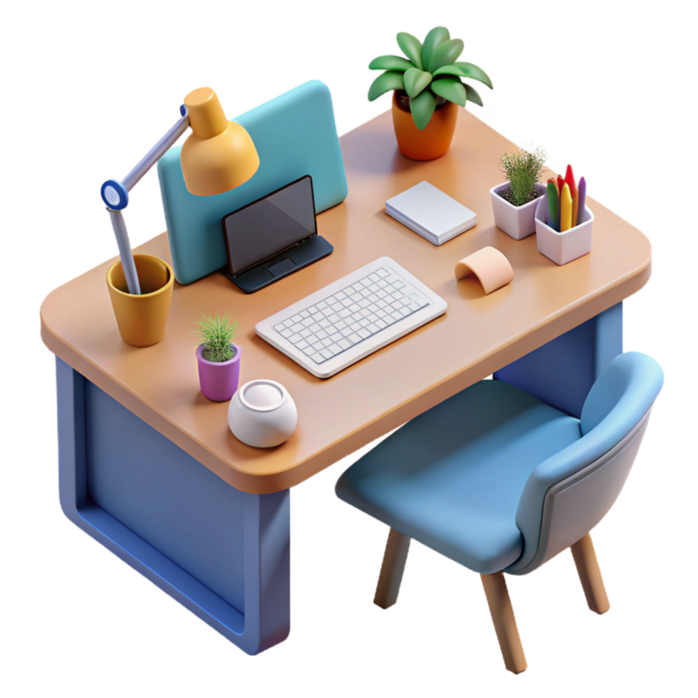 impressive artistic Modern Office Desk Flatlay Isolated authentic png
