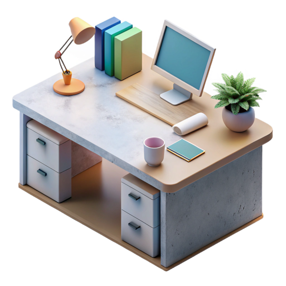 dramatic classic Modern Office Desk Minimalist Design Isolated professional png