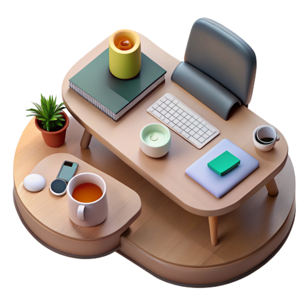 elegant modern Modern Office Desk Top View Transparent Background high resolution png
