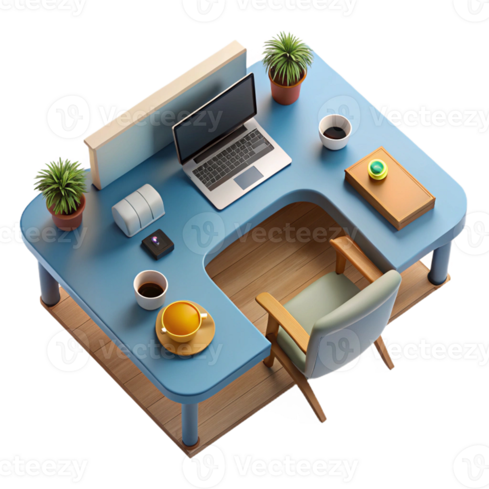 elegant rustic Modern Office Desk Top View Transparent Background png